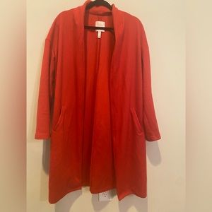 L. LEITH. Bright red cardigan with pockets.